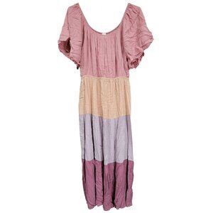 Honeyme Colorblock Tiered Midi Dress Rayon Flowy Womens Size L New